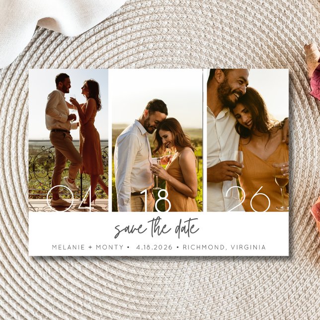 Simple Three Photo Wedding Save the Date (Simple Three Photo Wedding Save the Date)
