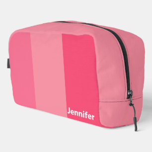 Simple Three Shades of Pink Stripes White Name Dopp Kit