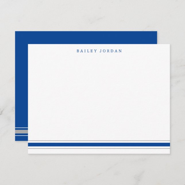 Simple Three Stripes Blue Grey Men's Stationery Card (Front/Back)