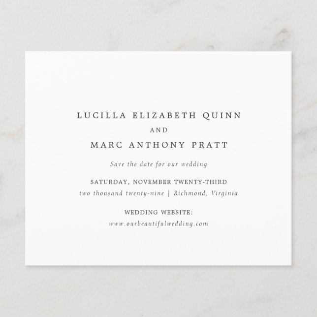 Simple Timeless Budget Wedding Save the Date Flyer (Front)