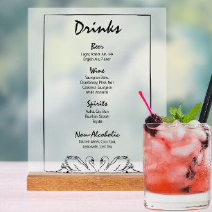 Simple Timeless Chic Swan Bar Drinks Menu Wedding Acrylic Sign
