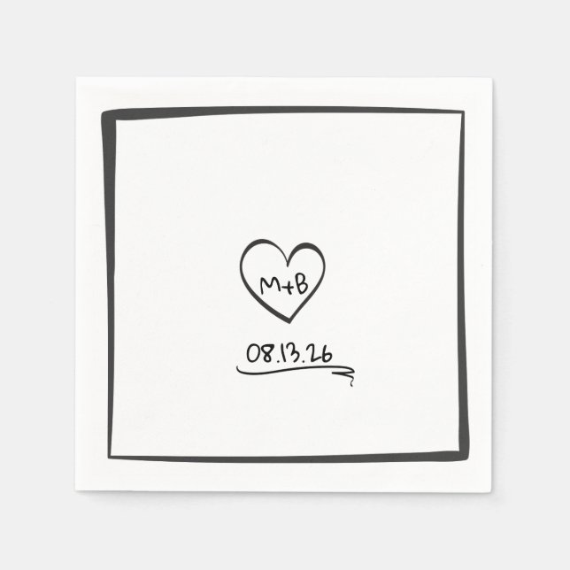 Simple Timeless Hand Drawn Initials Sketch Wedding Napkin (Front)
