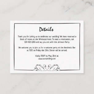 Simple Timeless Handwritten Swan Drawing Details Enclosure Card