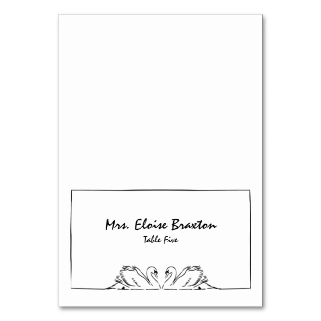 Simple Timeless Handwritten Swan Illustration  Table Number (Front)