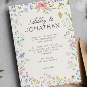 Simple, Timeless Wildflower Alabaster Wedding Invitation