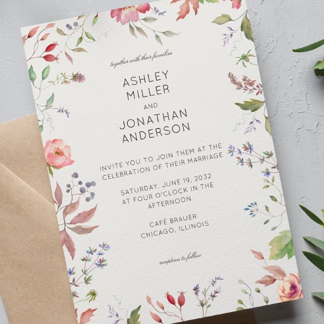 Simple, Timeless Wildflower Alabaster Wedding Invitation (Creator Uploaded)