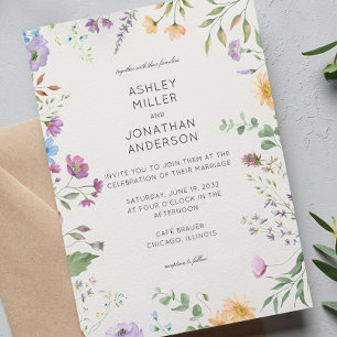 Simple, Timeless Wildflower Alabaster Wedding Invitation