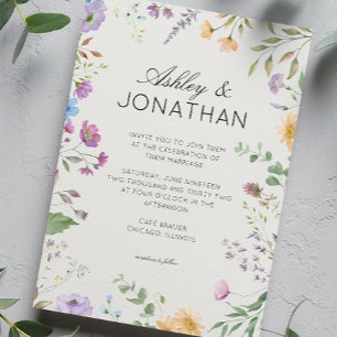 Simple, Timeless Wildflower Alabaster Wedding Invitation