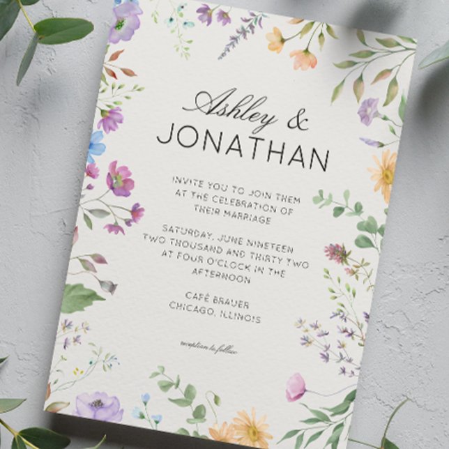 Simple, Timeless Wildflower Alabaster Wedding Invitation (Creator Uploaded)
