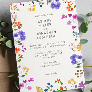 Simple, Timeless Wildflower Alabaster Wedding Invitation