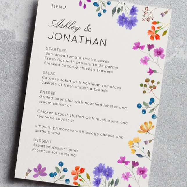 Simple, Timeless Wildflower Alabaster Wedding Menu (Creator Uploaded)