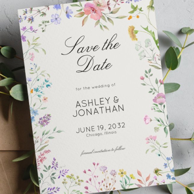 Simple, Timeless Wildflower Alabaster Wedding Save The Date (Creator Uploaded)