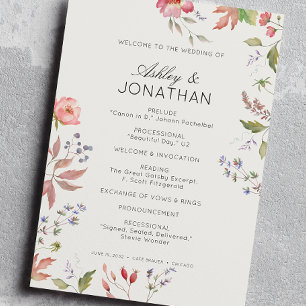 Simple Timeless Wildflower Alabaster White Wedding Programme