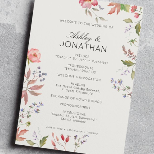 Simple Timeless Wildflower Alabaster White Wedding Programme (Creator Uploaded)