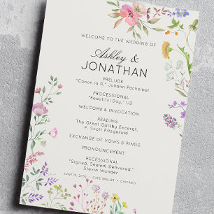 Simple Timeless Wildflower Alabaster White Wedding Programme