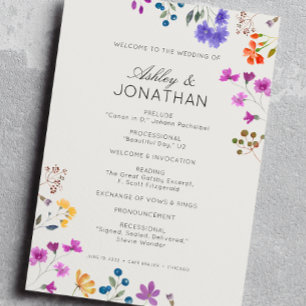 Simple Timeless Wildflower Alabaster White Wedding Programme