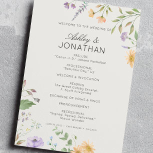Simple Timeless Wildflower Alabaster White Wedding Programme