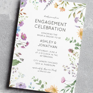 Simple, Timeless Wildflower Engagement Party Invitation