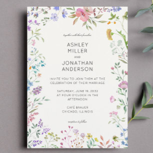 Simple, Timeless Wildflower Ivory White Wedding Invitation