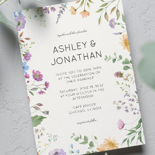 Simple, Timeless Wildflower Ivory White Wedding Invitation