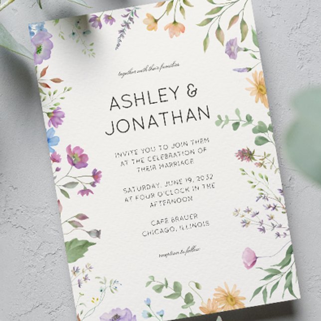 Simple, Timeless Wildflower Ivory White Wedding Invitation (Creator Uploaded)