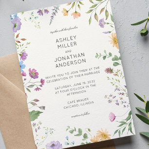 Simple, Timeless Wildflower Ivory White Wedding Invitation