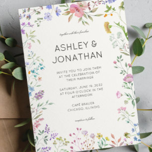 Simple, Timeless Wildflower Ivory White Wedding Invitation