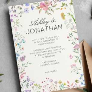 Simple, Timeless Wildflower Ivory White Wedding Invitation