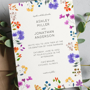 Simple, Timeless Wildflower Ivory White Wedding Invitation