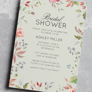 Simple, Timeless Wildflower Sage Bridal Shower Invitation