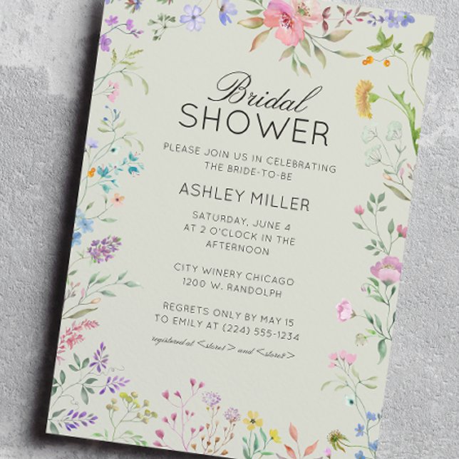 Simple, Timeless Wildflower Sage Bridal Shower Invitation (Creator Uploaded)