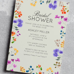 Simple, Timeless Wildflower Sage Bridal Shower Invitation