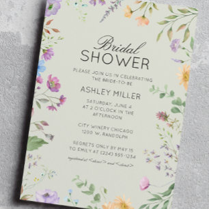 Simple, Timeless Wildflower Sage Bridal Shower Invitation