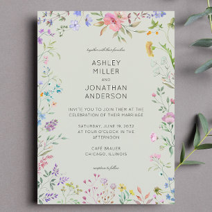 Simple, Timeless Wildflower Sage Green Wedding Invitation