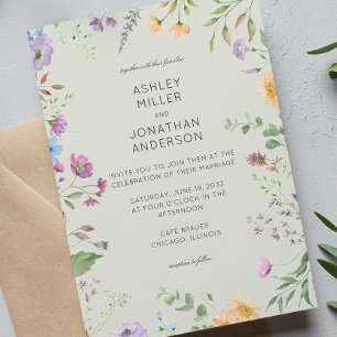 Simple, Timeless Wildflower Sage Green Wedding Invitation