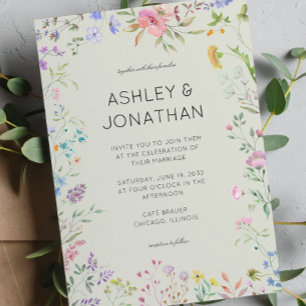Simple, Timeless Wildflower Sage Green Wedding Invitation