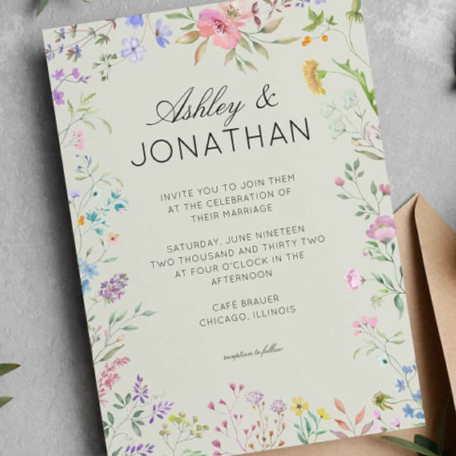 Simple, Timeless Wildflower Sage Green Wedding Invitation (Creator Uploaded)