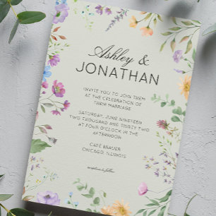 Simple, Timeless Wildflower Sage Green Wedding Invitation