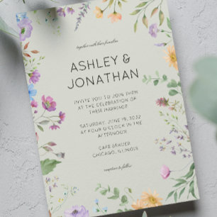 Simple, Timeless Wildflower Sage Green Wedding Invitation