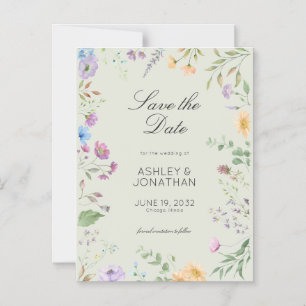 Simple, Timeless Wildflower Sage Green Wedding Magnetic Invitation