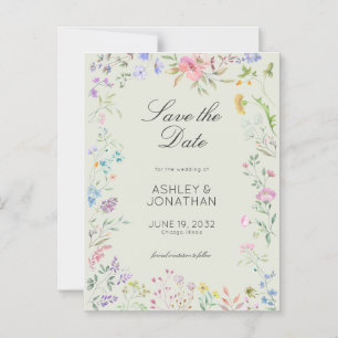 Simple, Timeless Wildflower Sage Green Wedding Magnetic Invitation