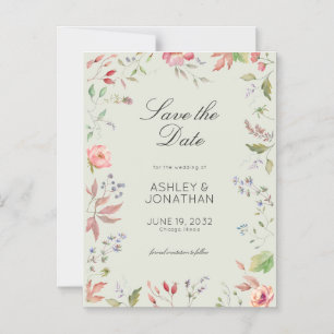 Simple, Timeless Wildflower Sage Green Wedding Magnetic Invitation