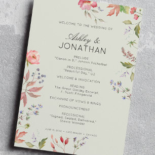 Simple, Timeless Wildflower Sage Green Wedding Programme