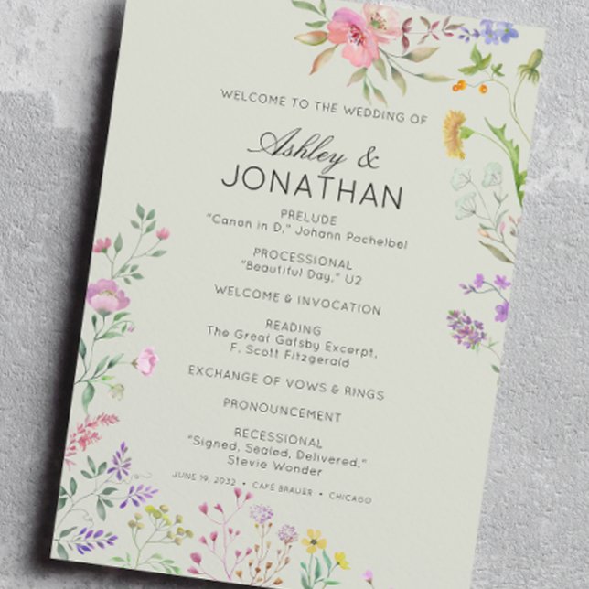 Simple, Timeless Wildflower Sage Green Wedding Programme (Creator Uploaded)