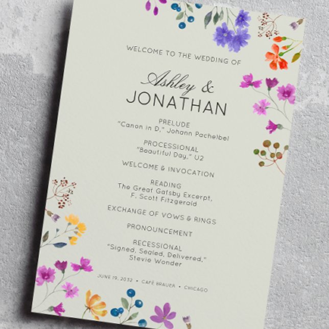 Simple, Timeless Wildflower Sage Green Wedding Programme (Creator Uploaded)