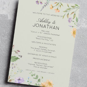 Simple, Timeless Wildflower Sage Green Wedding Programme