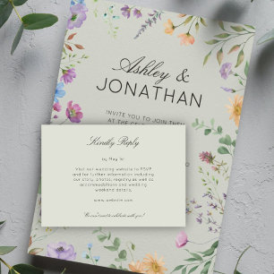 Simple, Timeless Wildflower Sage Green Wedding RSVP Card