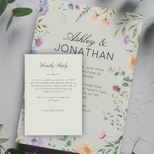 Simple, Timeless Wildflower Sage Green Wedding RSVP Card