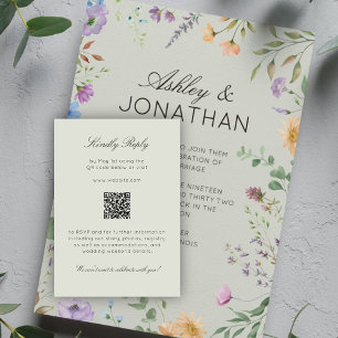 Simple, Timeless Wildflower Sage Green Wedding RSVP Card