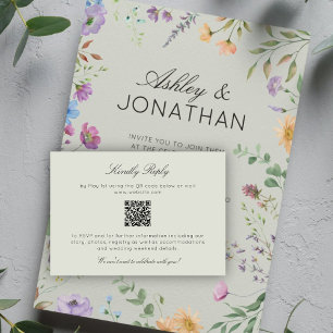 Simple, Timeless Wildflower Sage Green Wedding RSVP Card